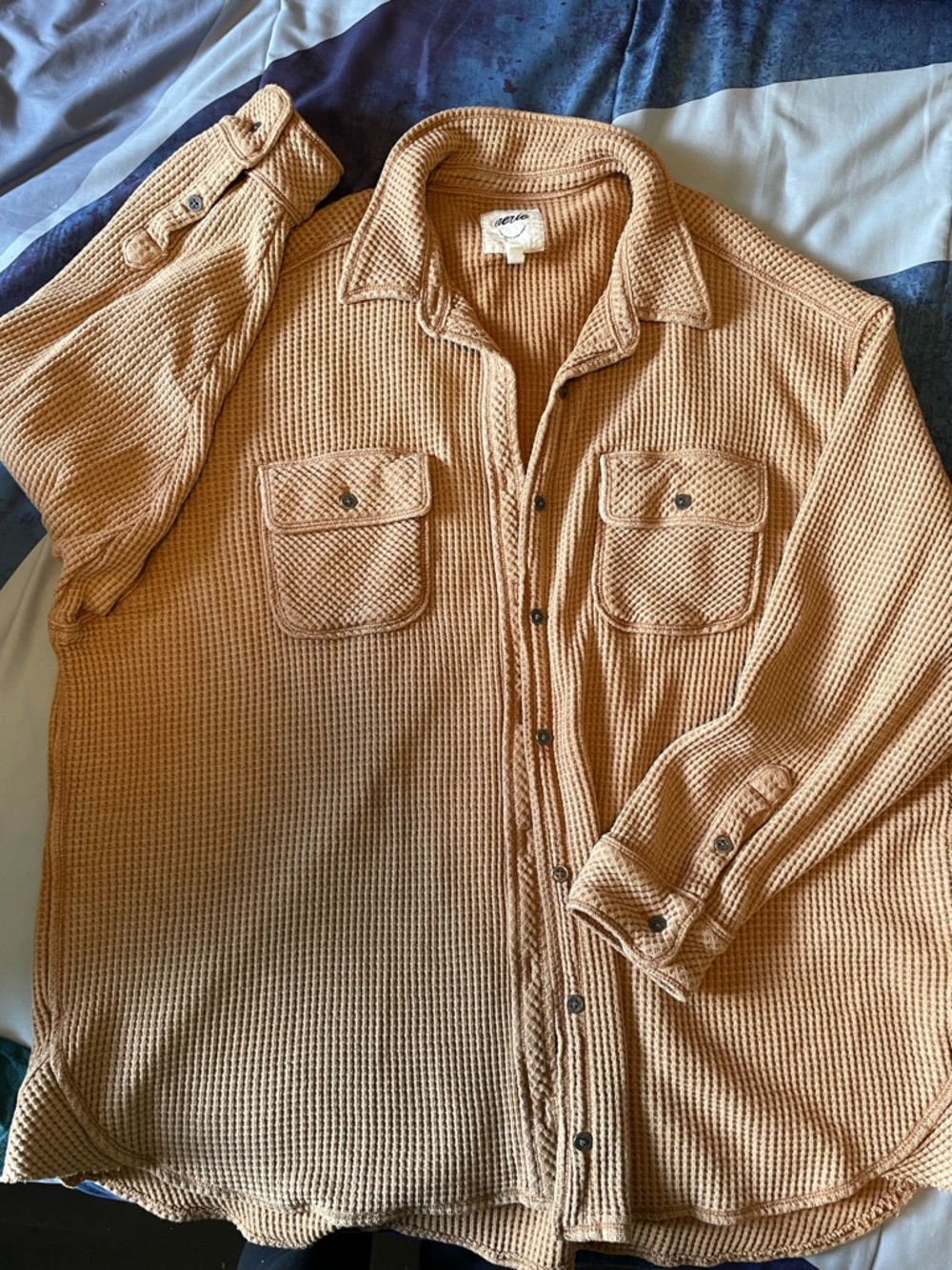 aerie Camel Waffle Knit Button-Front Shacket